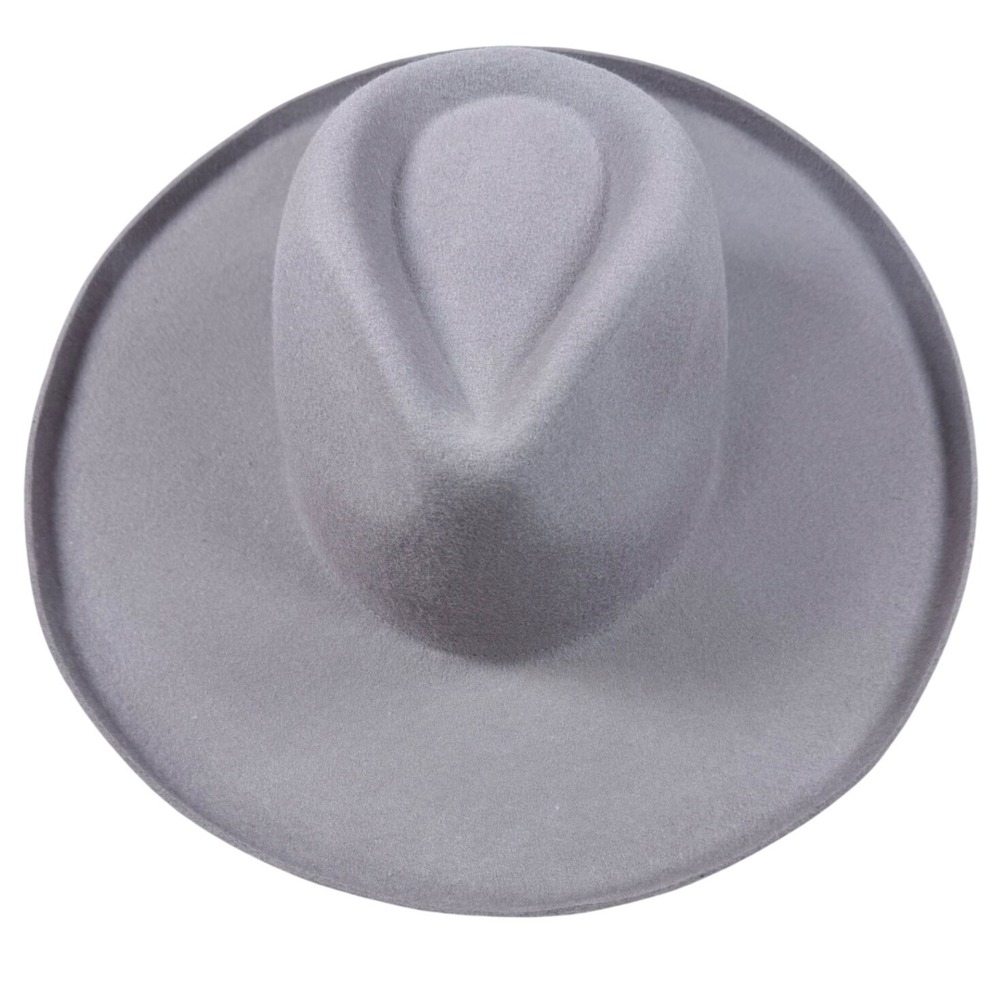 Olive & Pique Grey 100% Wool Wide Brim Fedora Hat Satin Lined Adjustable
